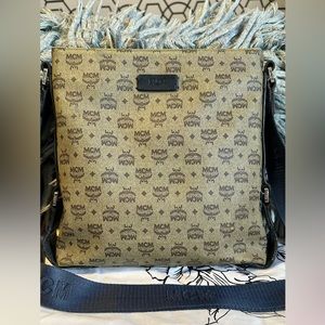 💯 Authentic MCM Brown & Tan Messenger Crossbody Bag. Black adjustable strap..